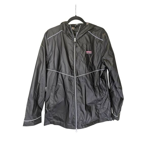Simply Southern Rain Coat Black Rain Coat with Daisy Print on Hood Women's Large - Picture 1 of 5